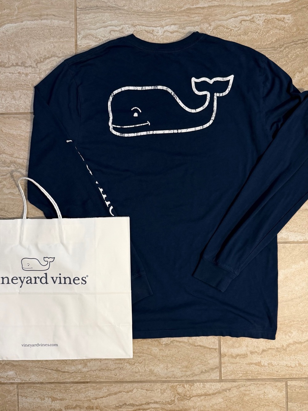 Vineyard Vines Navy Long-Sleeve Whale Tee - Kids